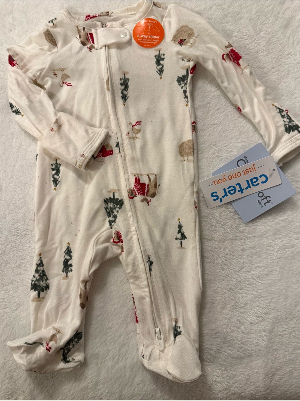 Carter's Cream Holiday Tree & Animal Footed Sleeper